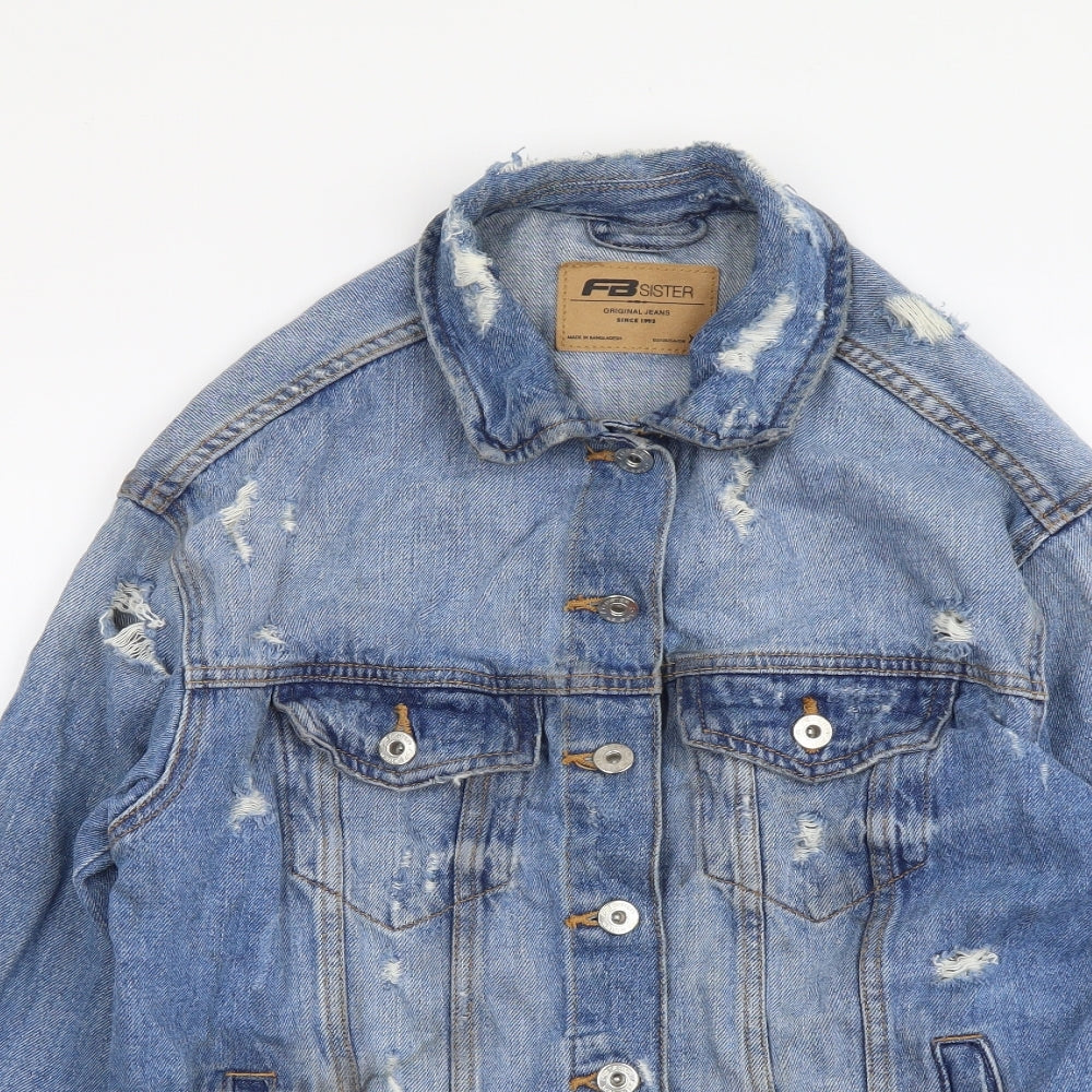 FB sister Womens Blue Jacket Size XS Button - Distressed Look