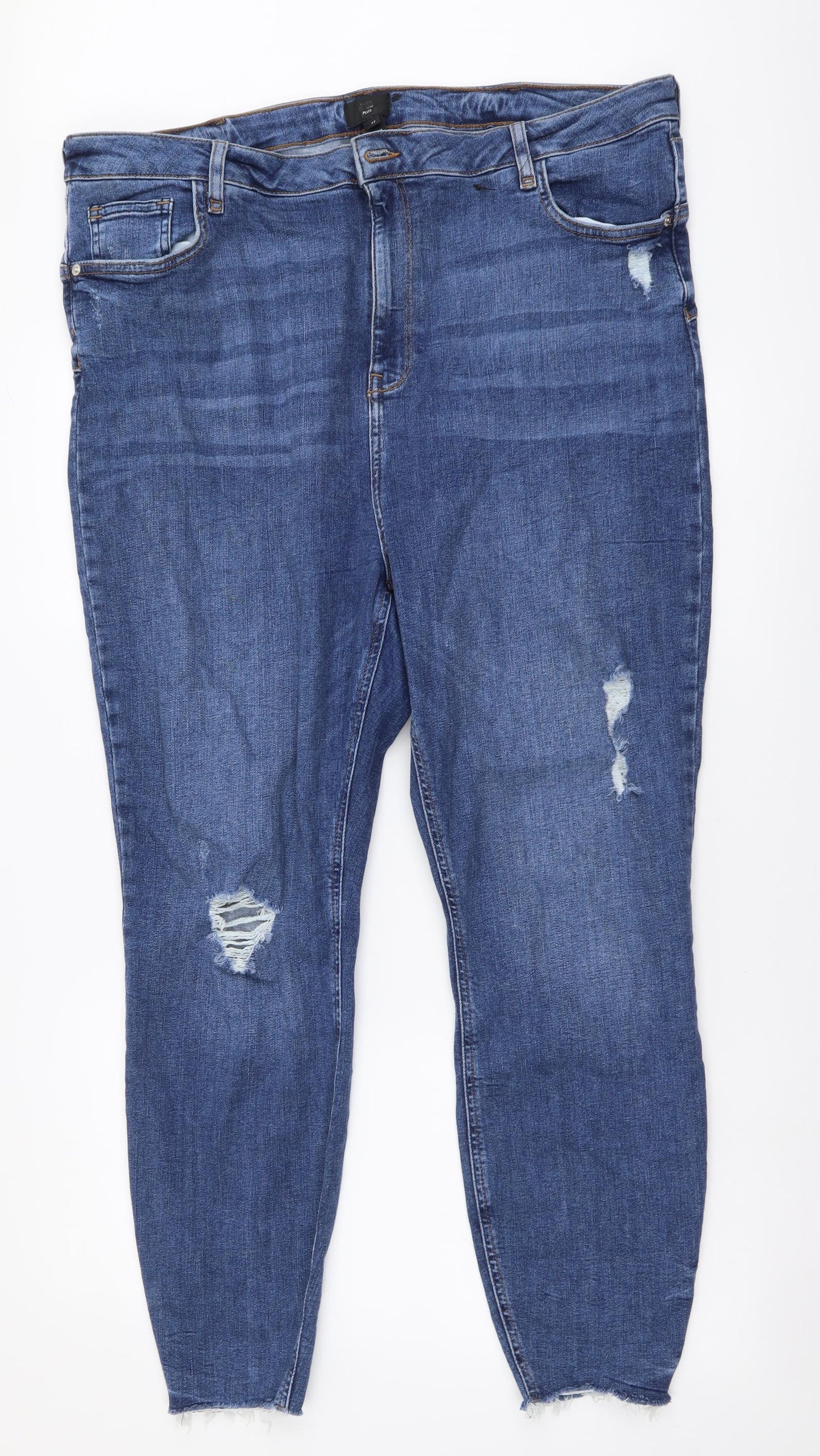 River Island Womens Blue Cotton Skinny Jeans Size 22 L28 in Regular Button