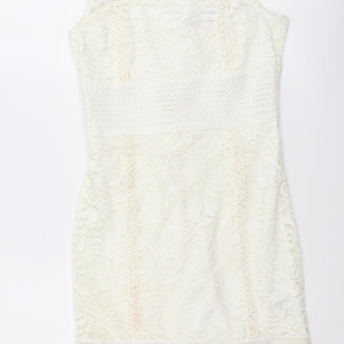 Topshop Womens Ivory Geometric Polyester Mini Size 8 Square Neck Zip