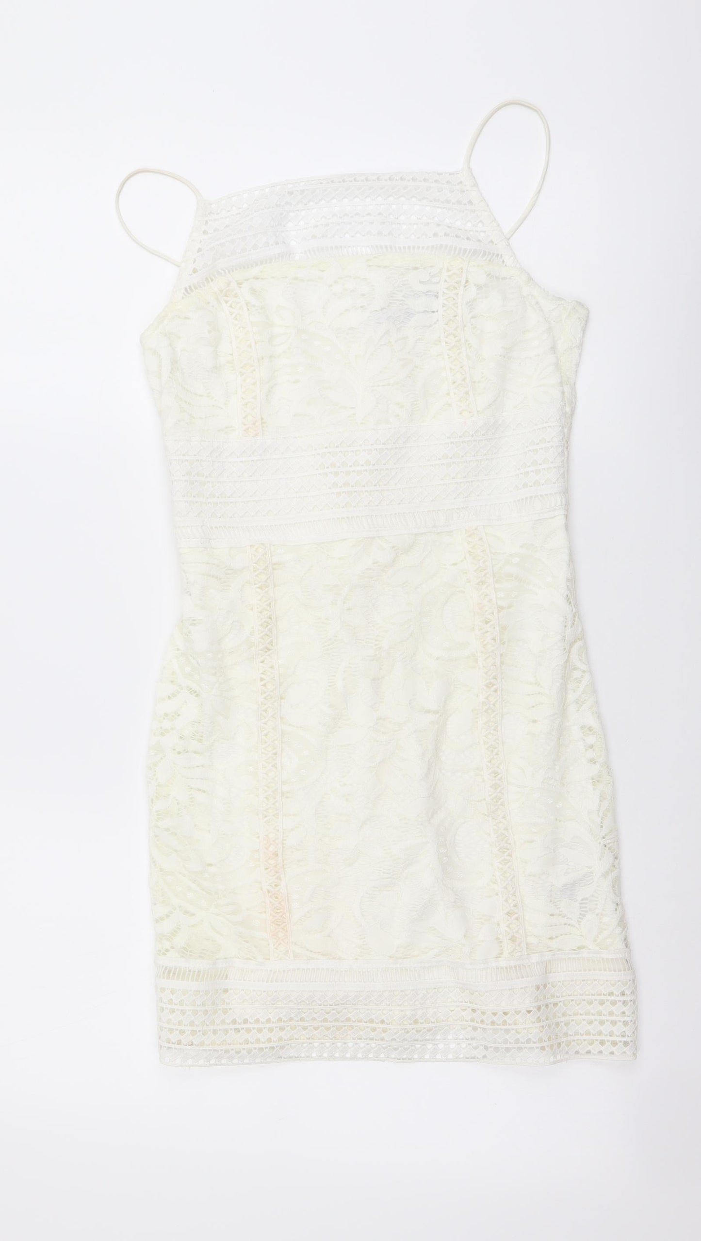 Topshop Womens Ivory Geometric Polyester Mini Size 8 Square Neck Zip