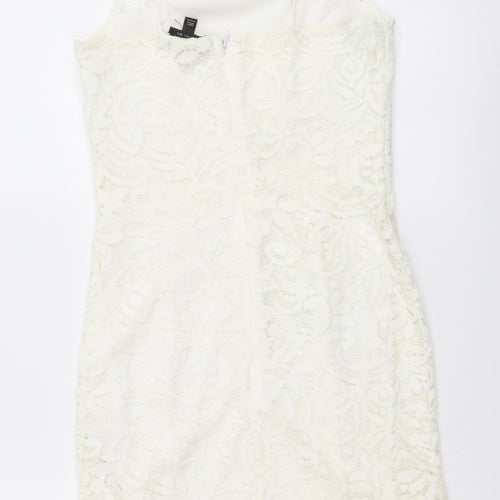 Topshop Womens Ivory Geometric Polyester Mini Size 8 Square Neck Zip