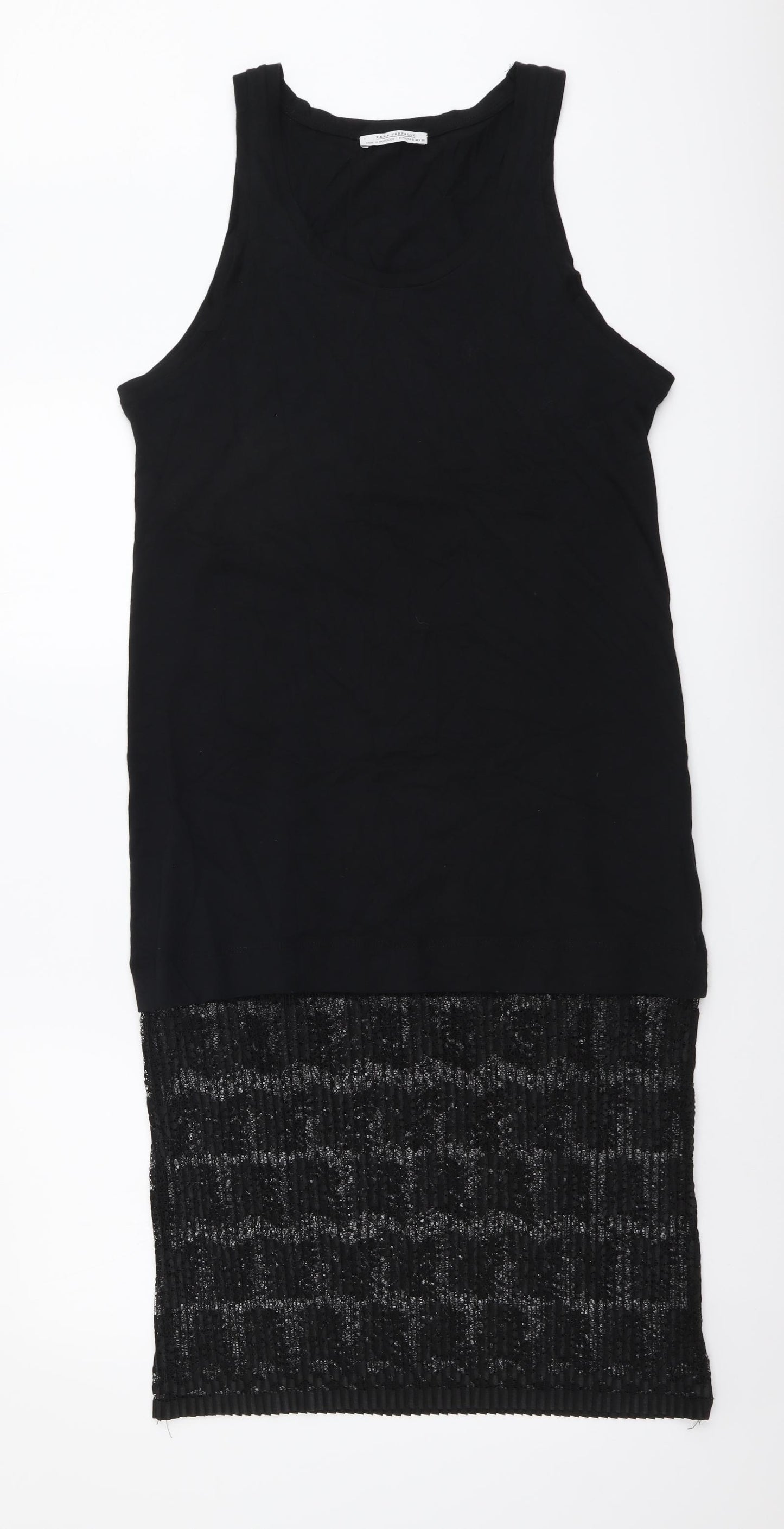 Zara Womens Black Cotton Tank Dress Size S Round Neck Pullover