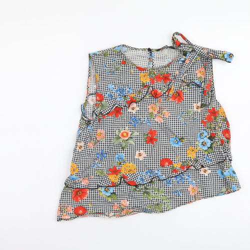 Zara Womens Multicoloured Floral Cotton Basic Tank Size M Round Neck