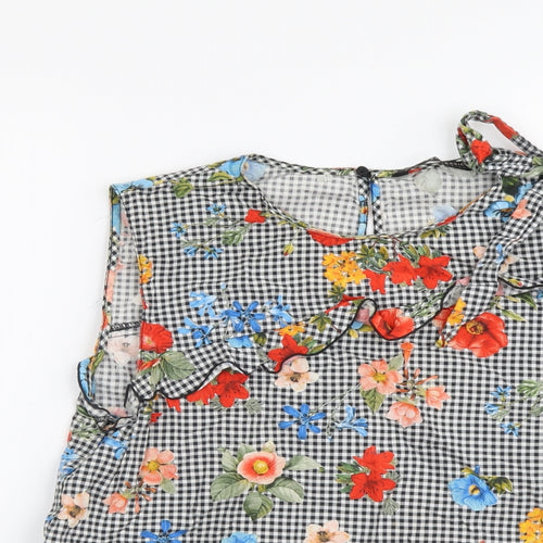 Zara Womens Multicoloured Floral Cotton Basic Tank Size M Round Neck