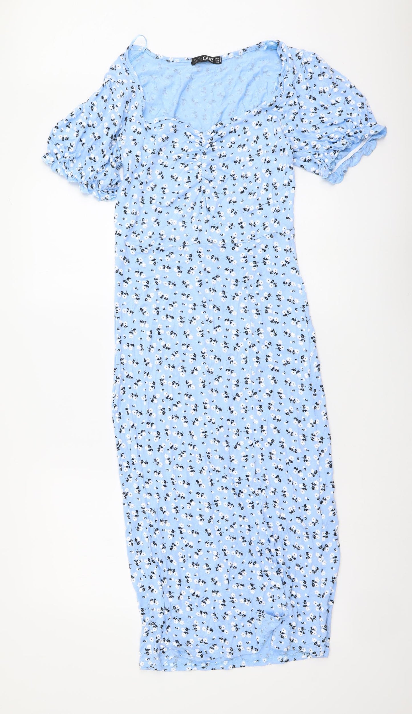 Quiz Womens Blue Floral Polyester Pencil Dress Size 12 Scoop Neck Pullover