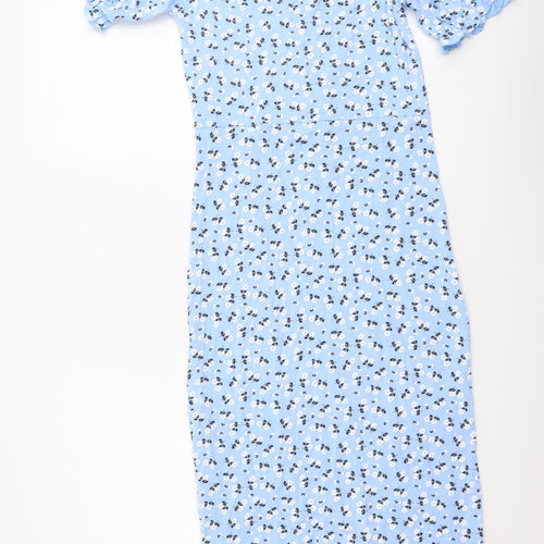 Quiz Womens Blue Floral Polyester Pencil Dress Size 12 Scoop Neck Pullover
