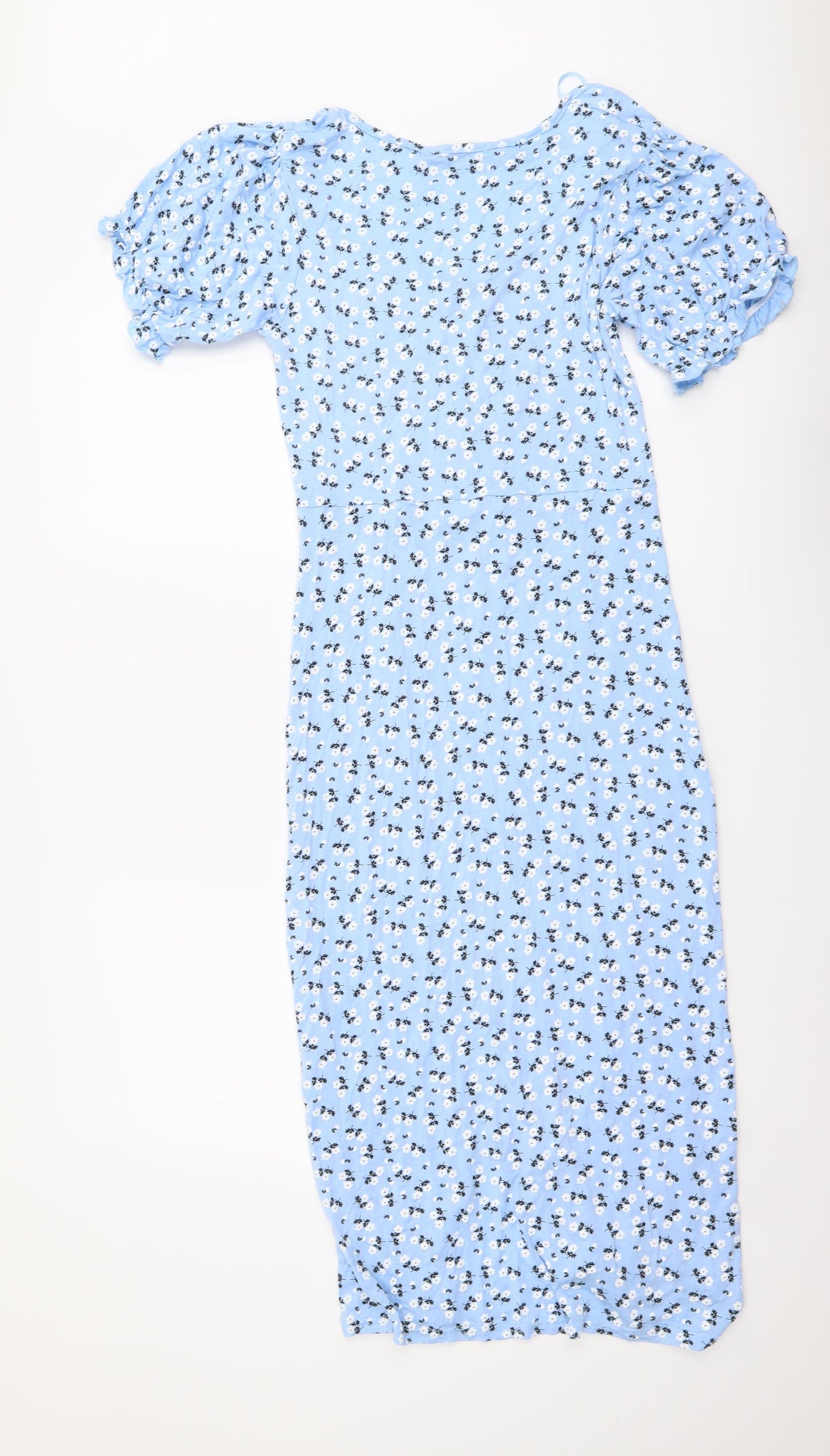 Quiz Womens Blue Floral Polyester Pencil Dress Size 12 Scoop Neck Pullover