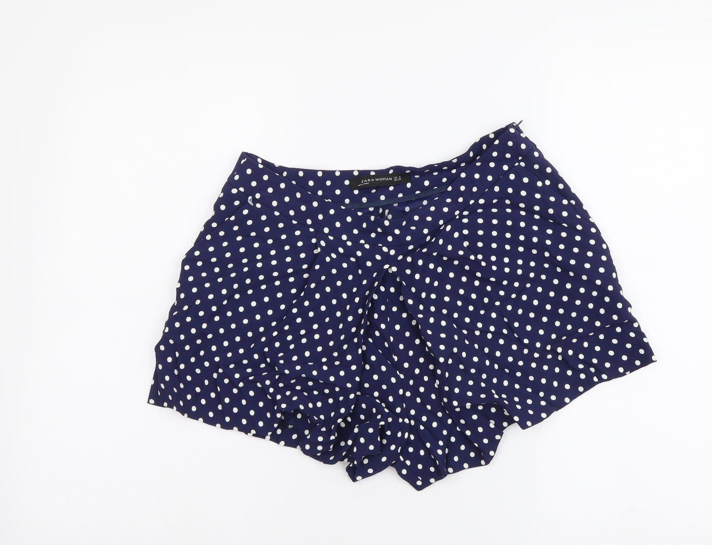 Zara Womens Blue Polka Dot Polyester Paperbag Shorts Size M L3 in Regular Zip