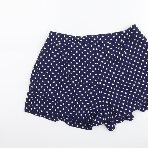 Zara Womens Blue Polka Dot Polyester Paperbag Shorts Size M L3 in Regular Zip