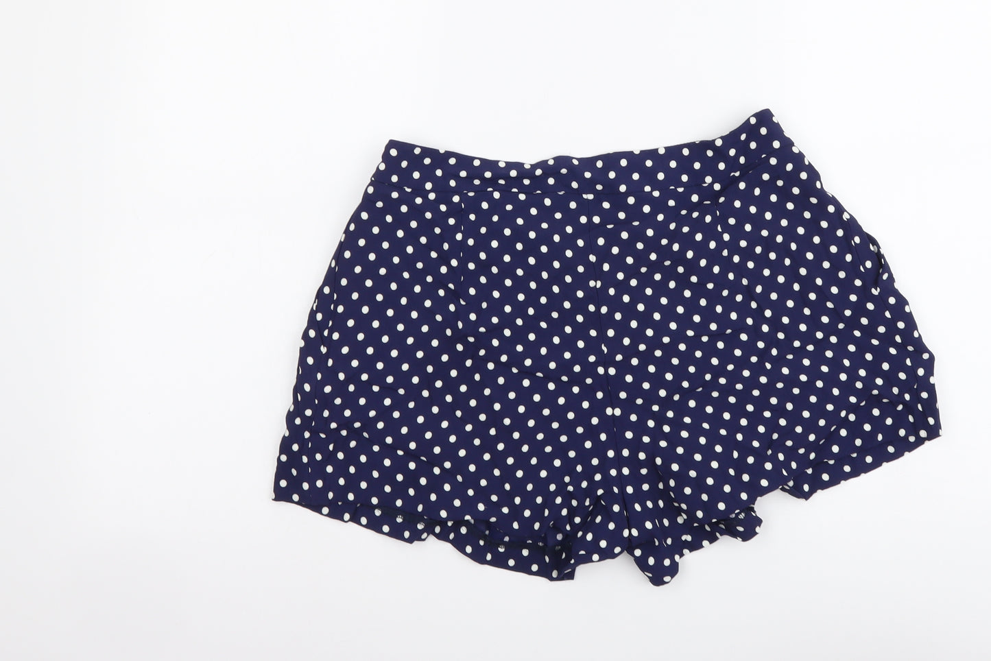 Zara Womens Blue Polka Dot Polyester Paperbag Shorts Size M L3 in Regular Zip