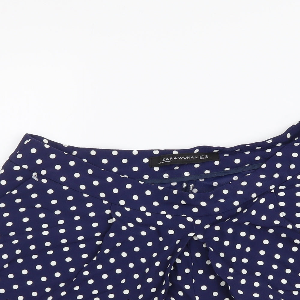 Zara Womens Blue Polka Dot Polyester Paperbag Shorts Size M L3 in Regular Zip