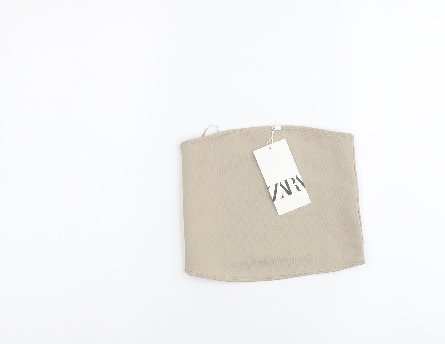 Zara Womens Beige Polyester Cropped Tank Size S Off the Shoulder - Bandeau Top