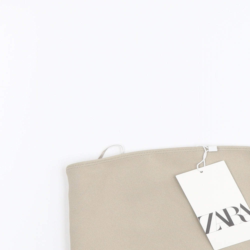 Zara Womens Beige Polyester Cropped Tank Size S Off the Shoulder - Bandeau Top