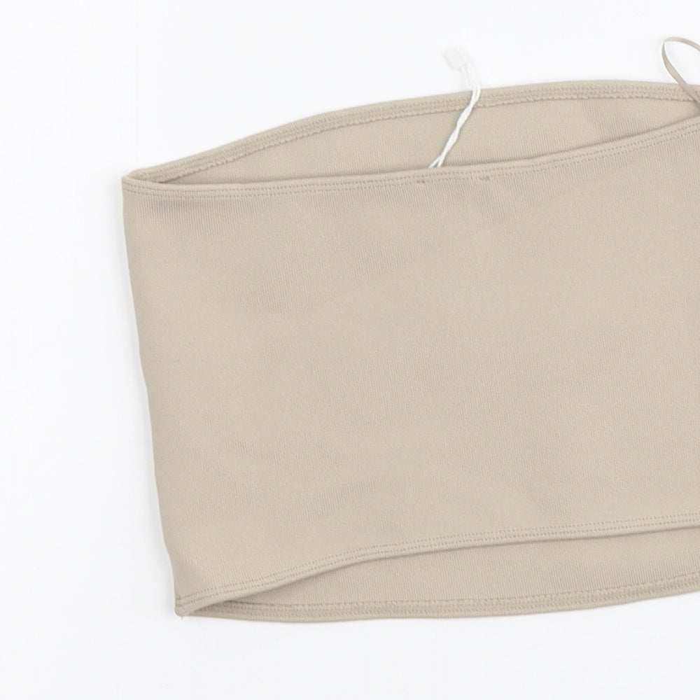 Zara Womens Beige Polyester Cropped Tank Size S Off the Shoulder - Bandeau Top
