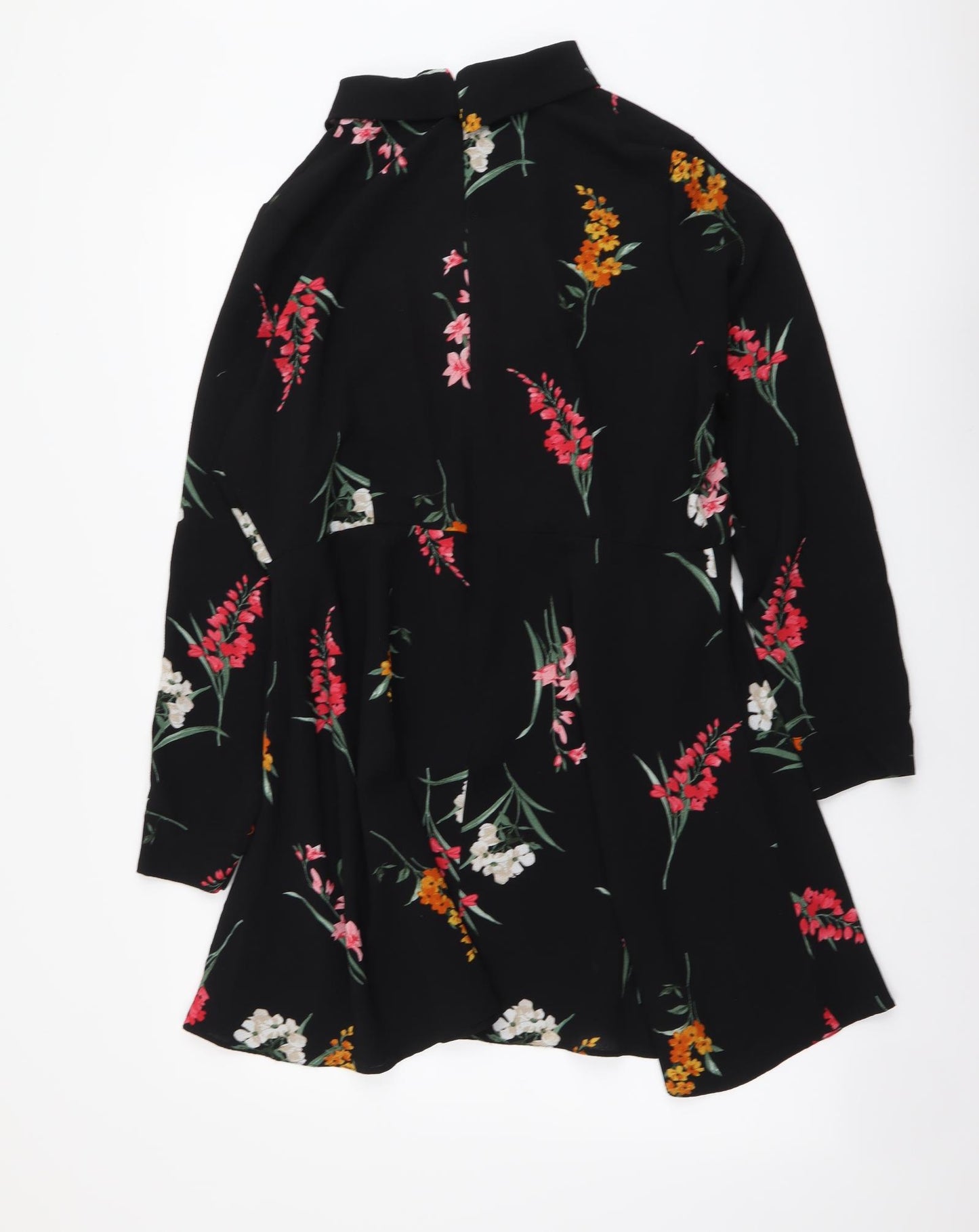 Papaya Womens Black Floral Polyester A-Line Size 18 Mock Neck Zip