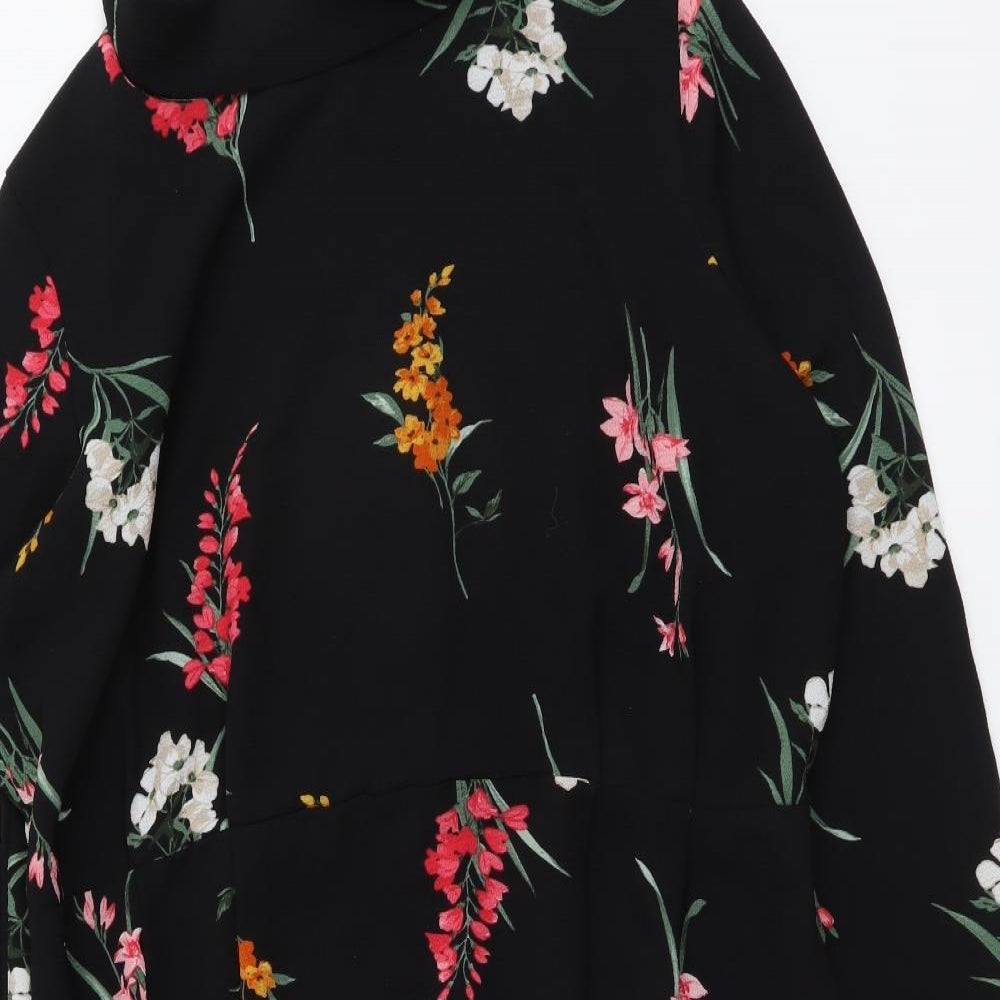 Papaya Womens Black Floral Polyester A-Line Size 18 Mock Neck Zip