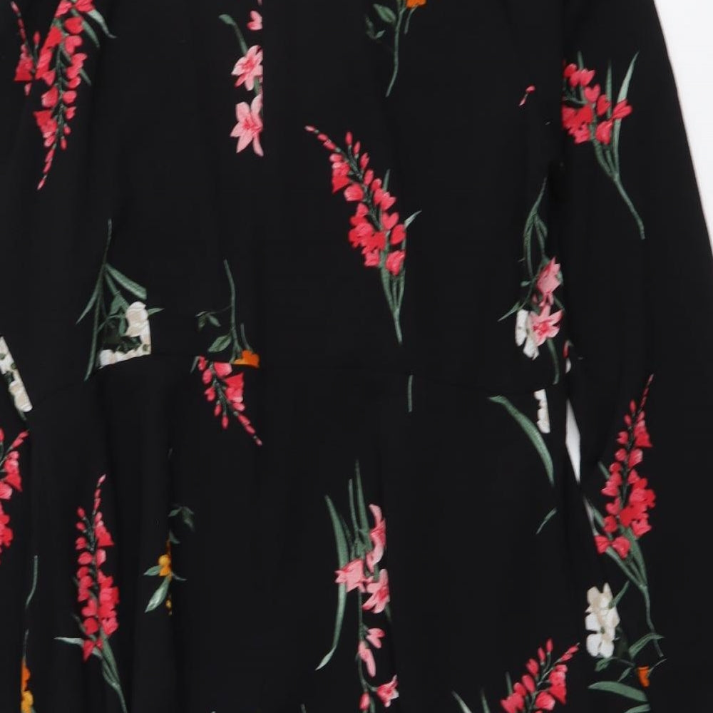 Papaya Womens Black Floral Polyester A-Line Size 18 Mock Neck Zip