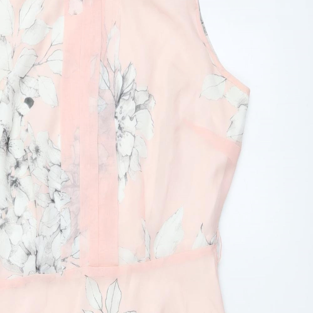 Dorothy Perkins Womens Pink Floral Polyester A-Line Size 14 Round Neck Pullover
