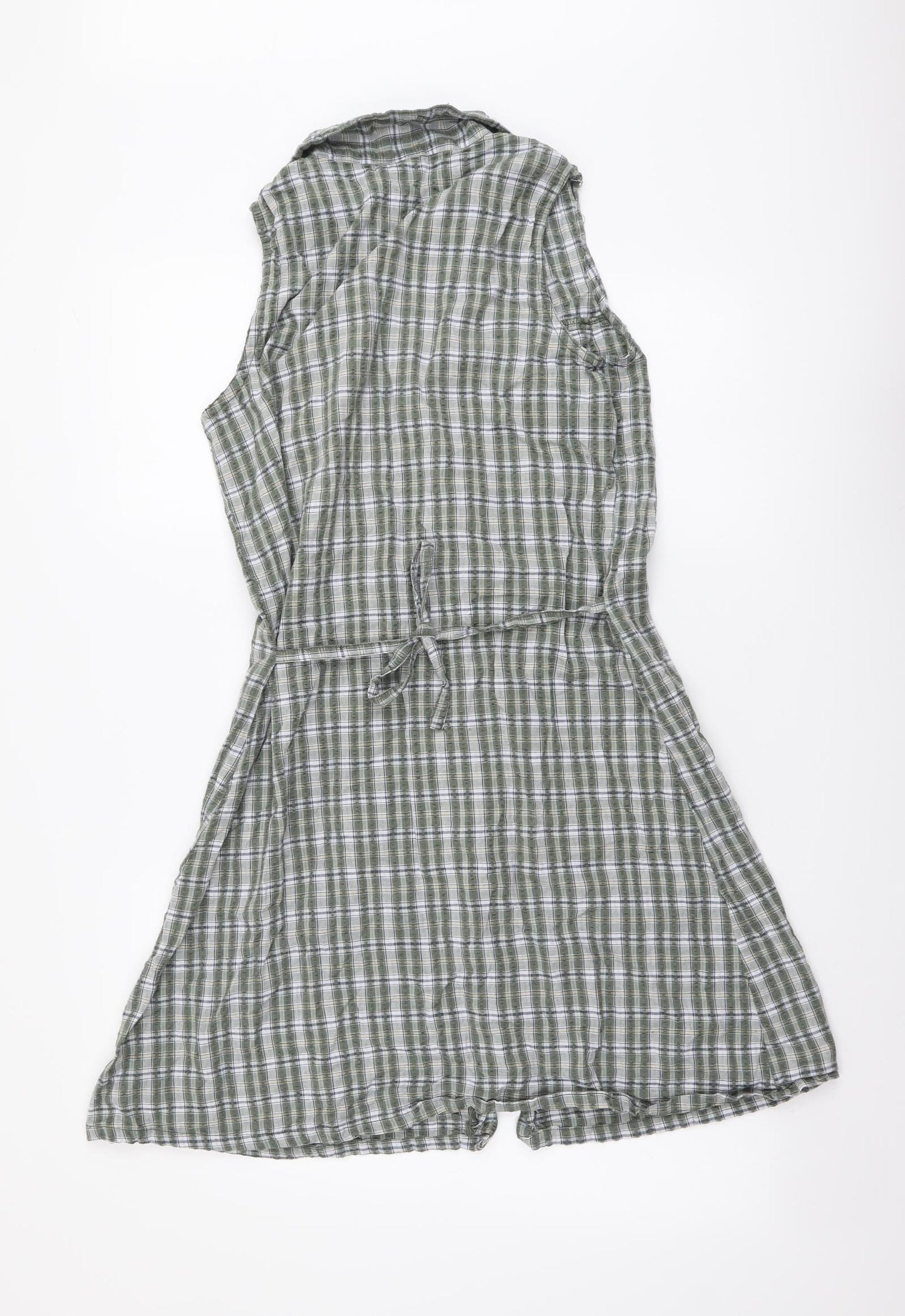 New Look Womens Green Plaid Cotton Shirt Dress Size 12 Collared Button