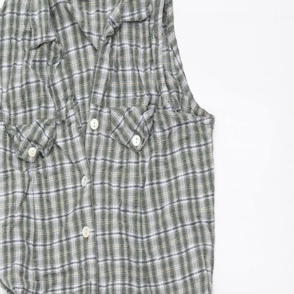 New Look Womens Green Plaid Cotton Shirt Dress Size 12 Collared Button