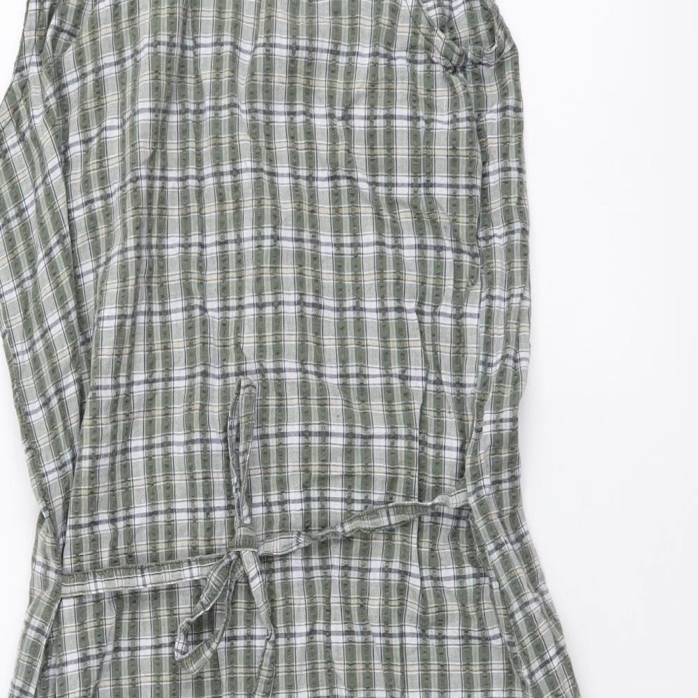 New Look Womens Green Plaid Cotton Shirt Dress Size 12 Collared Button
