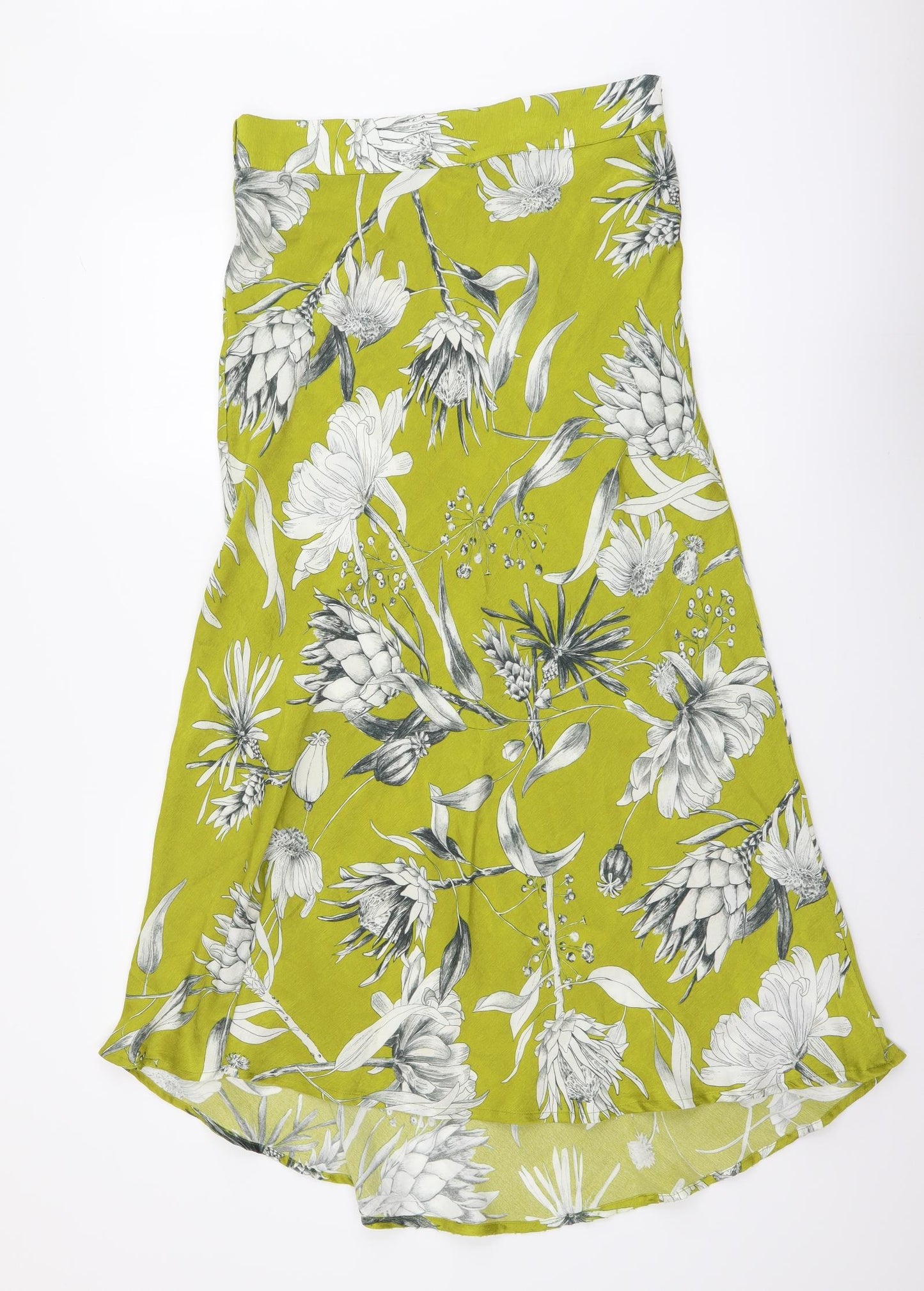 Zara Womens Green Floral Polyester A-Line Skirt Size M Zip