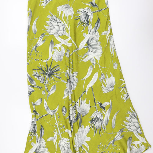 Zara Womens Green Floral Polyester A-Line Skirt Size M Zip