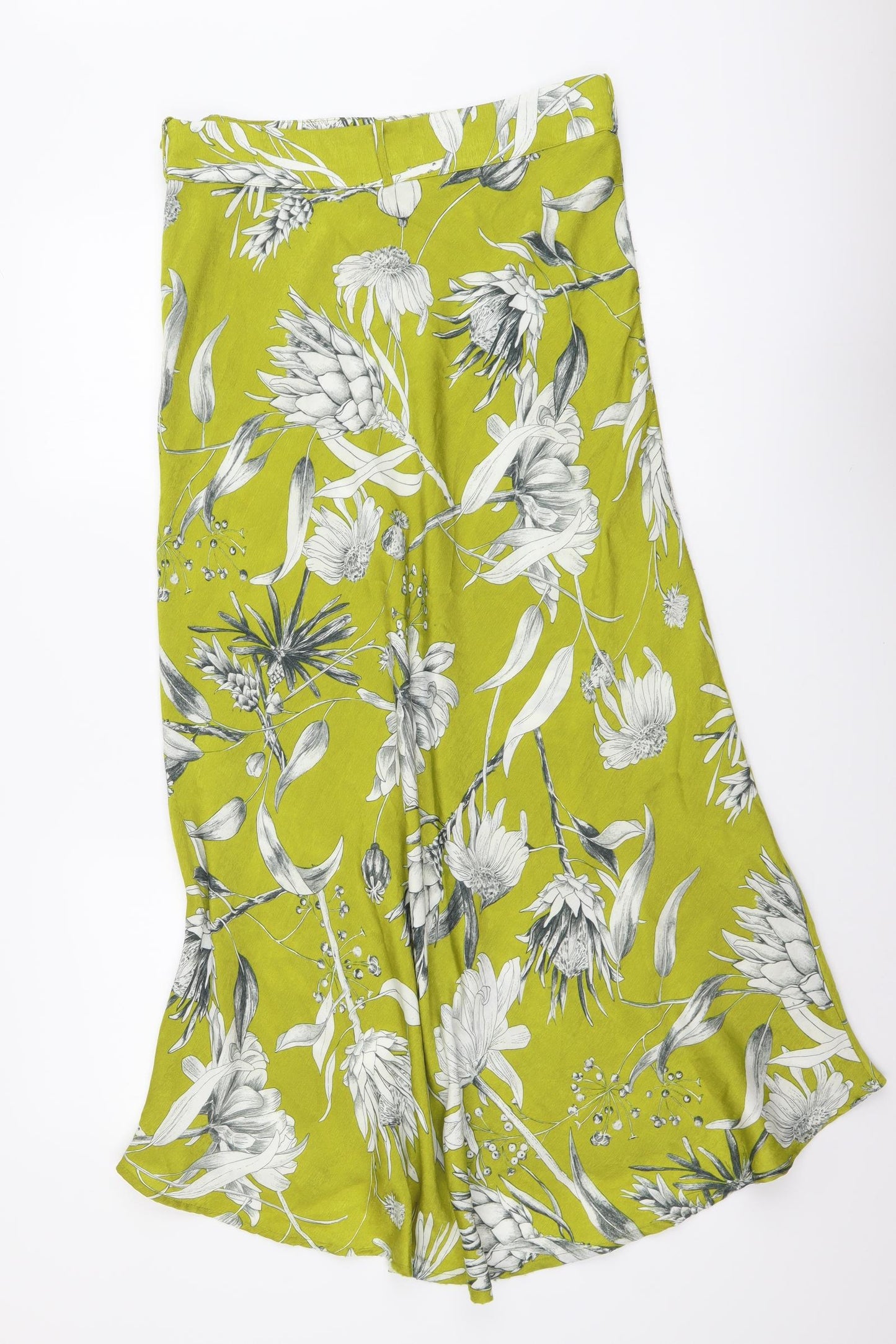 Zara Womens Green Floral Polyester A-Line Skirt Size M Zip