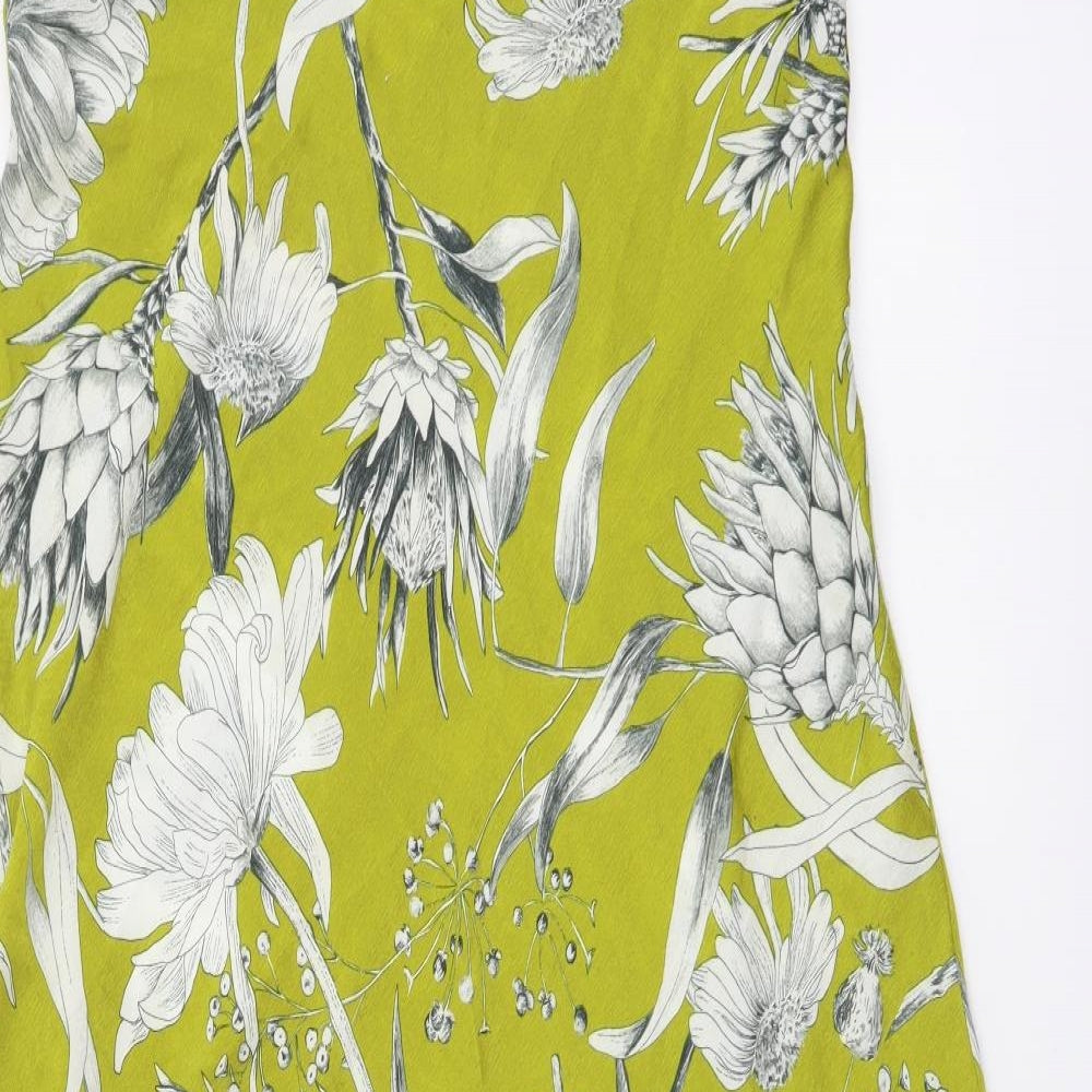 Zara Womens Green Floral Polyester A-Line Skirt Size M Zip