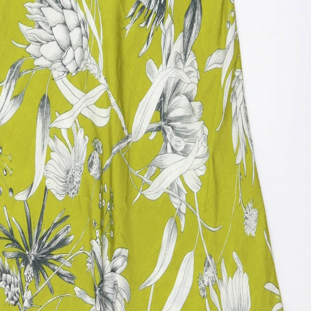 Zara Womens Green Floral Polyester A-Line Skirt Size M Zip