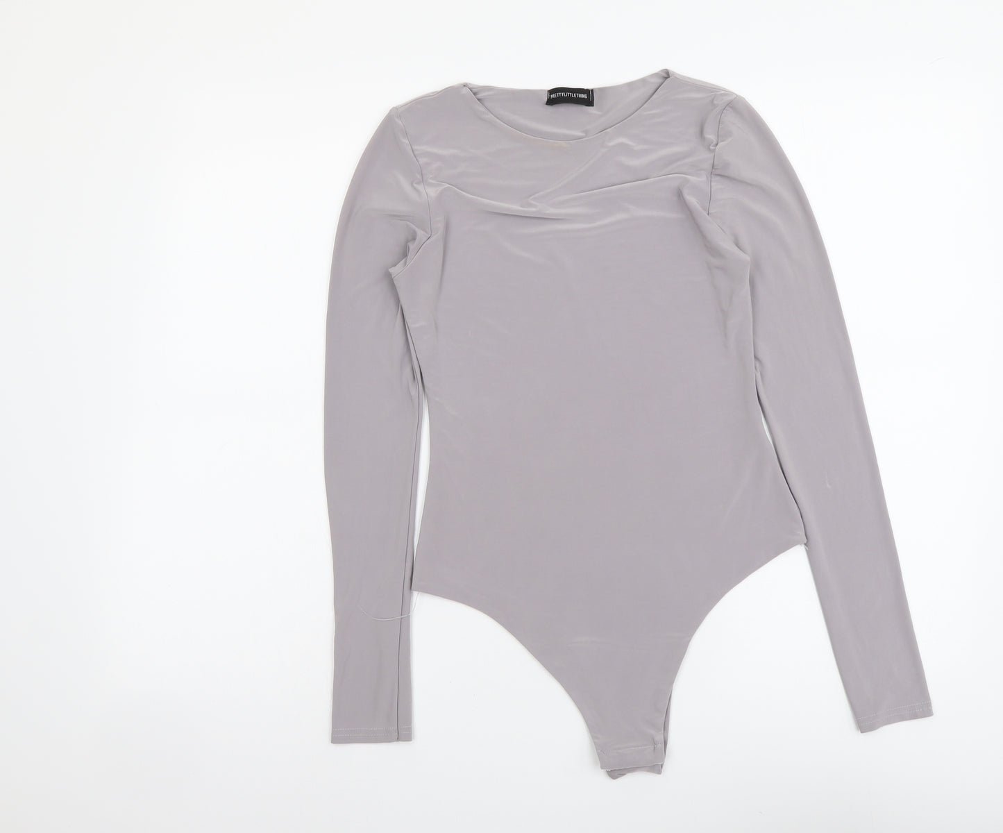 PRETTYLITTLETHING Womens Grey Polyester Bodysuit One-Piece Size 10 Snap