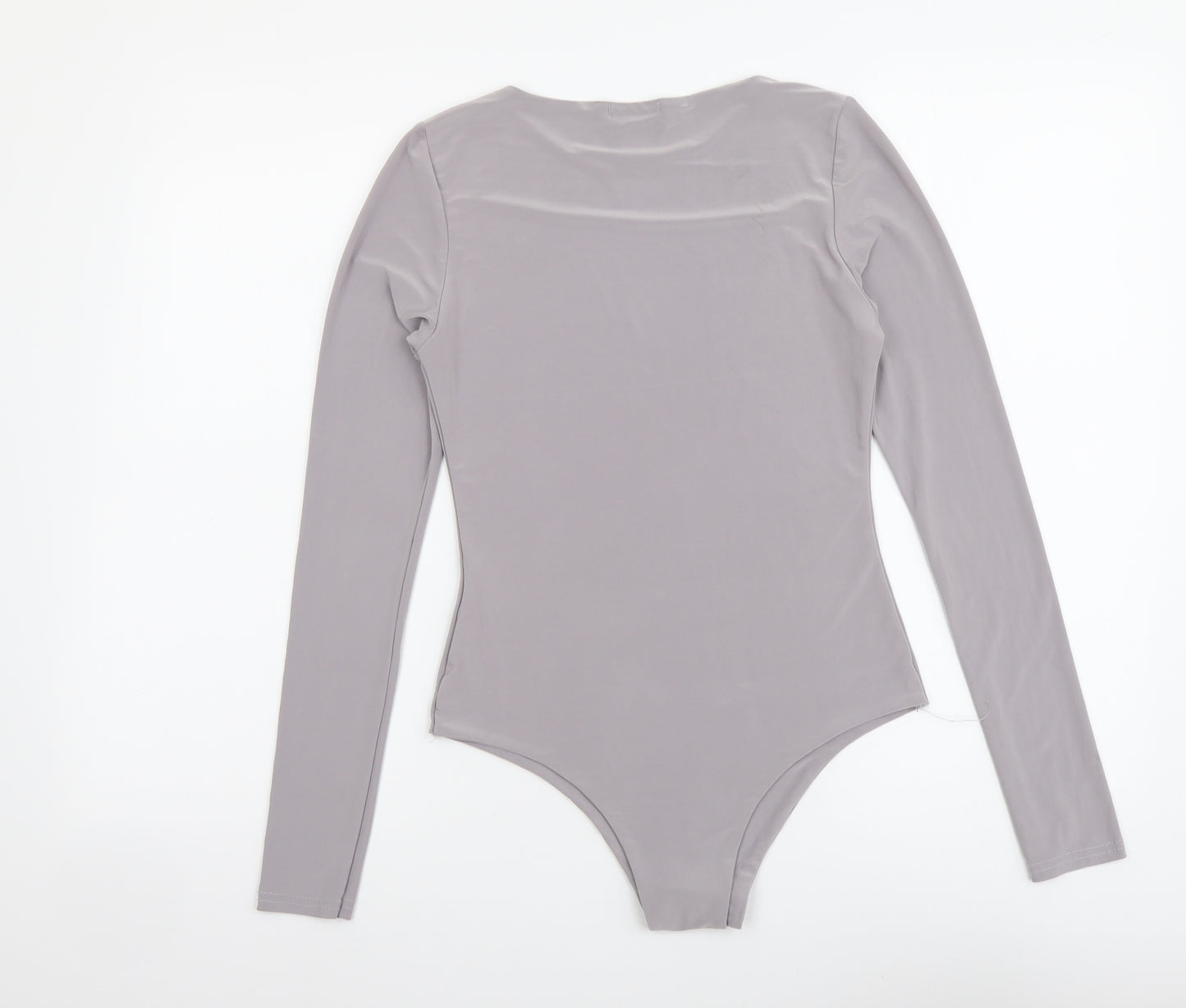PRETTYLITTLETHING Womens Grey Polyester Bodysuit One-Piece Size 10 Snap