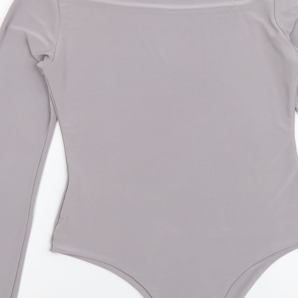 PRETTYLITTLETHING Womens Grey Polyester Bodysuit One-Piece Size 10 Snap