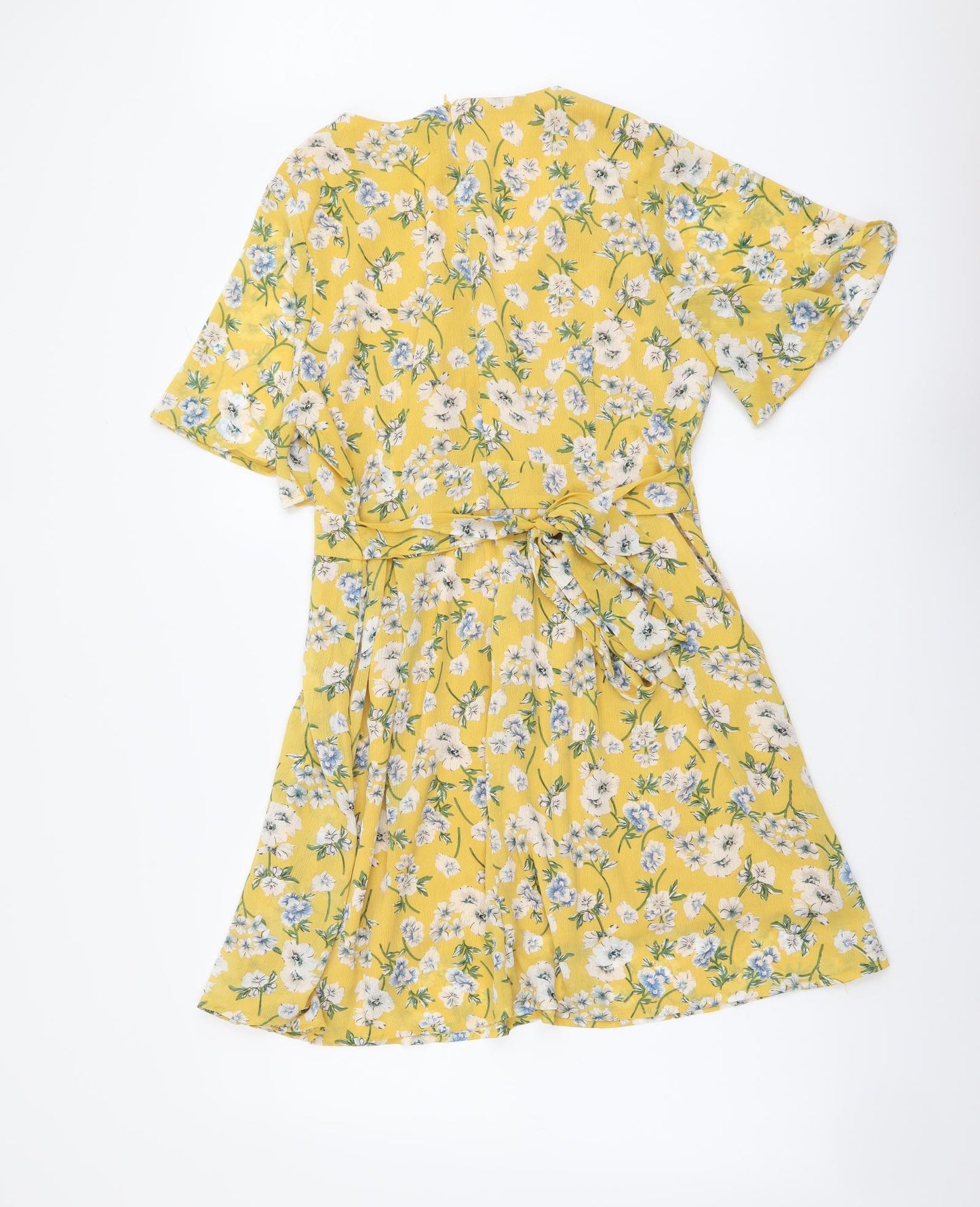 Blue Vanila Womens Yellow Floral Polyester A-Line Size 14 V-Neck Pullover