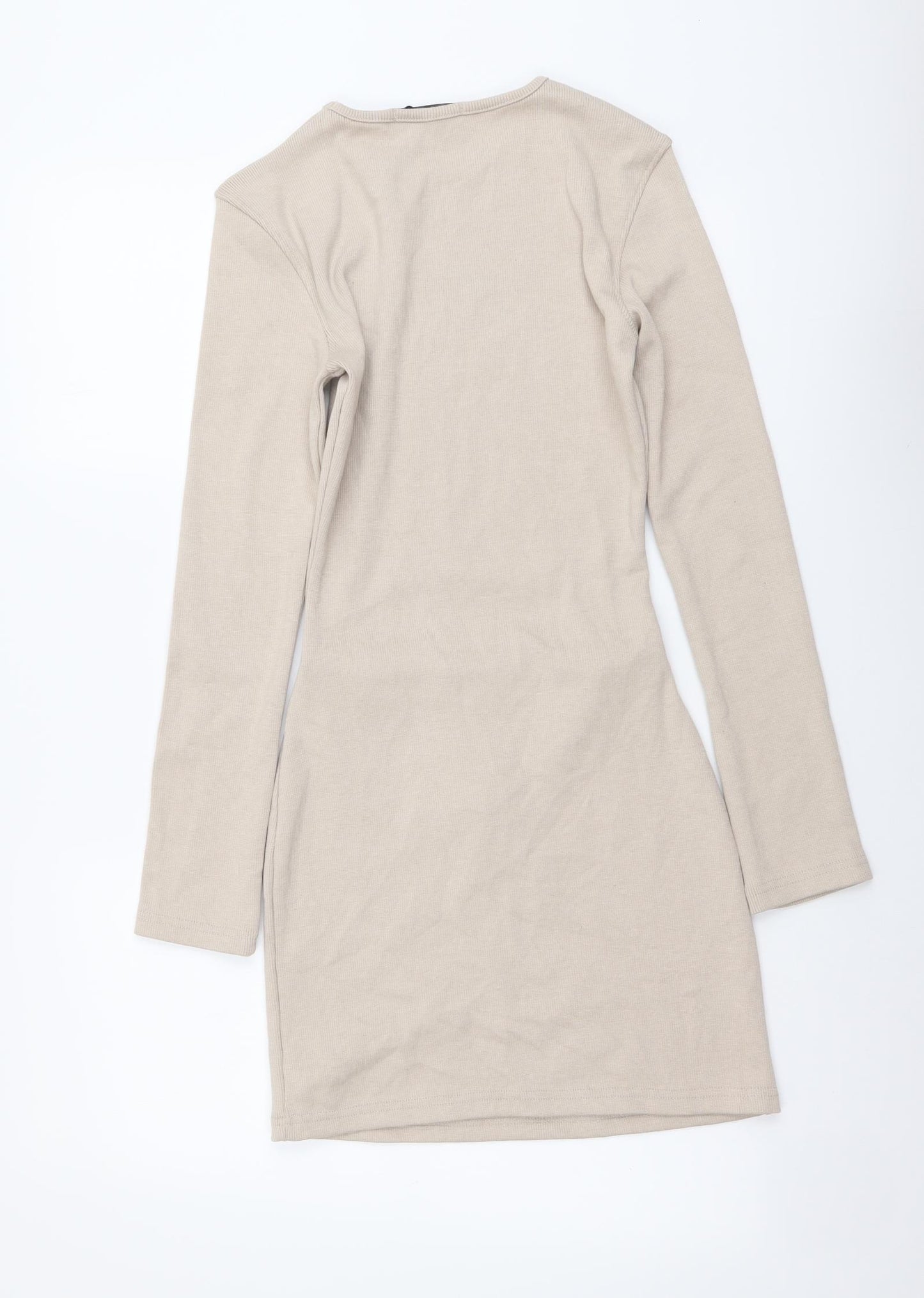 Missguided Womens Beige Cotton Mini Size 6 Round Neck Pullover