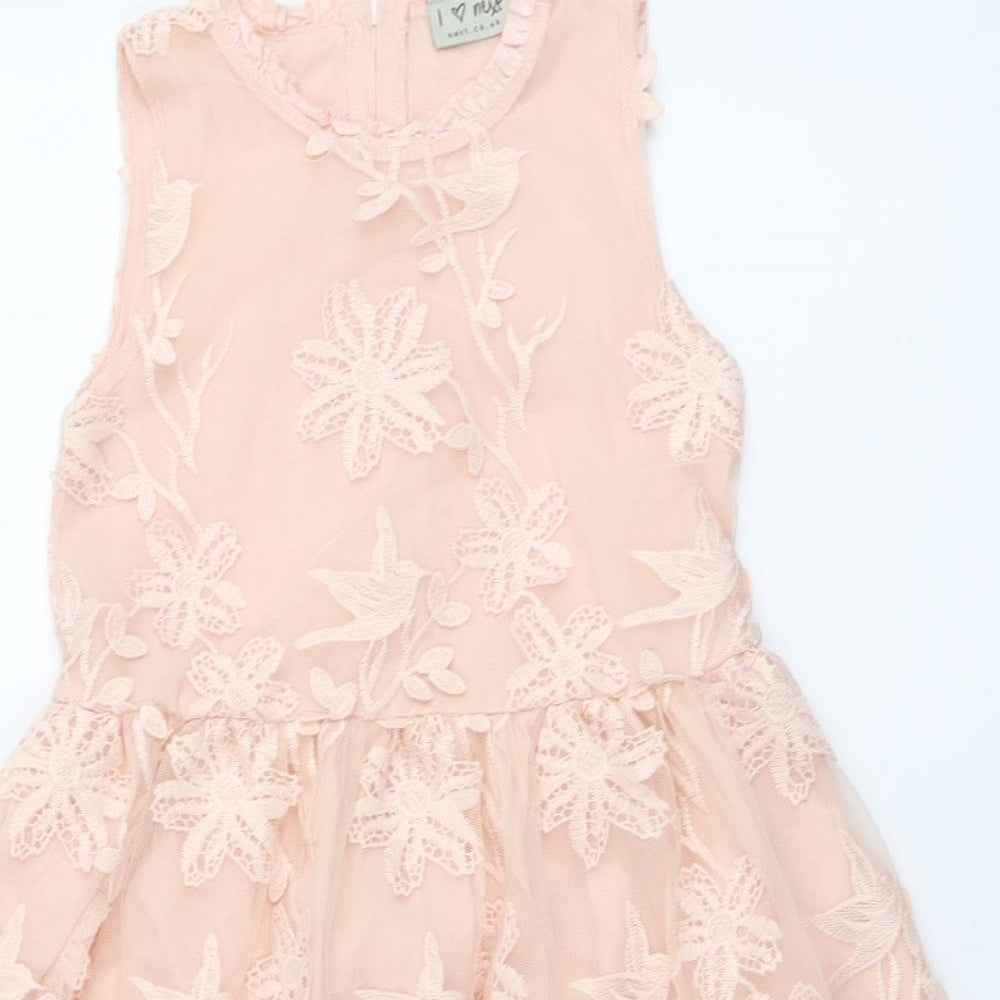 NEXT Girls Pink Floral Polyester A-Line Size 8 Years Round Neck Pullover