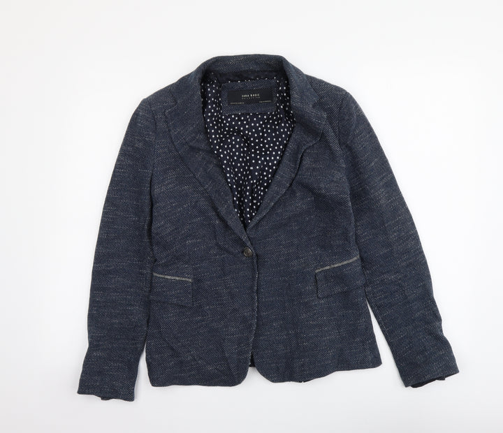 Zara Womens Blue Cotton Jacket Suit Jacket Size M