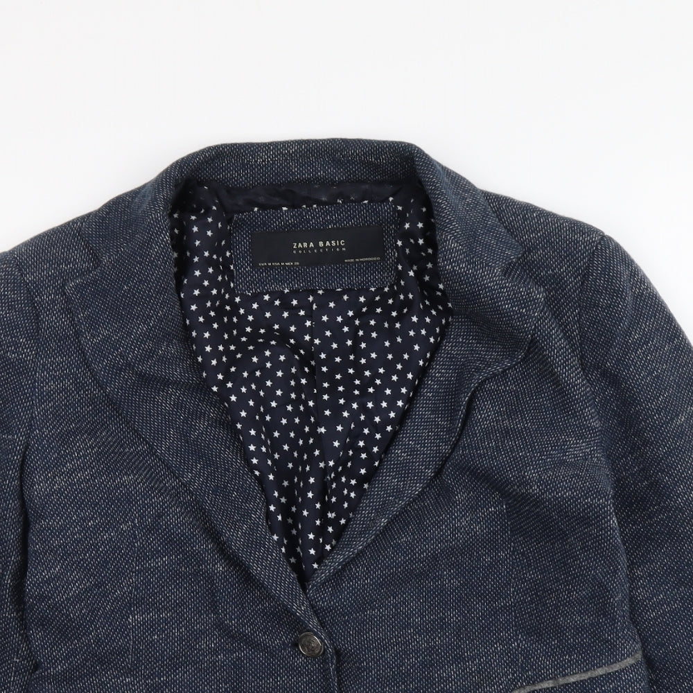 Zara Womens Blue Cotton Jacket Suit Jacket Size M