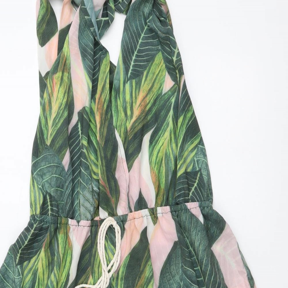 SheIn Womens Green Floral Polyester Playsuit One-Piece Size M Pullover