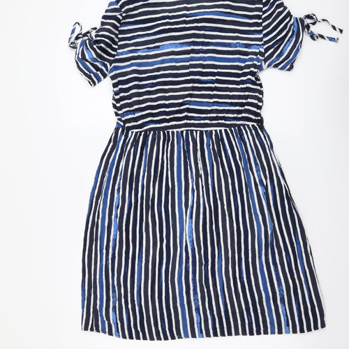 TU Womens Blue Striped Viscose A-Line Size 8 V-Neck Pullover