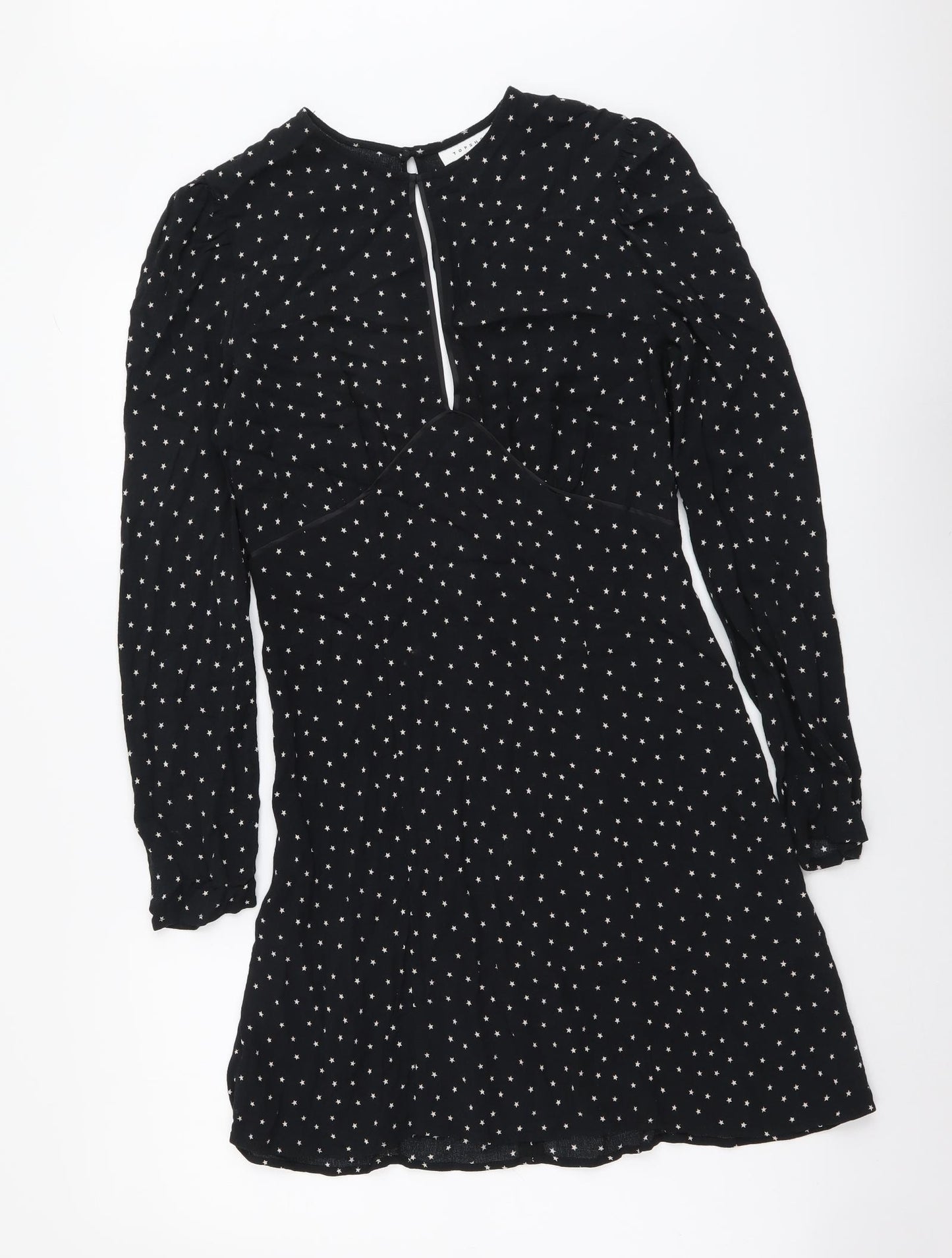 Topshop Womens Black Geometric Viscose A-Line Size 8 Round Neck Pullover - Stars pattern