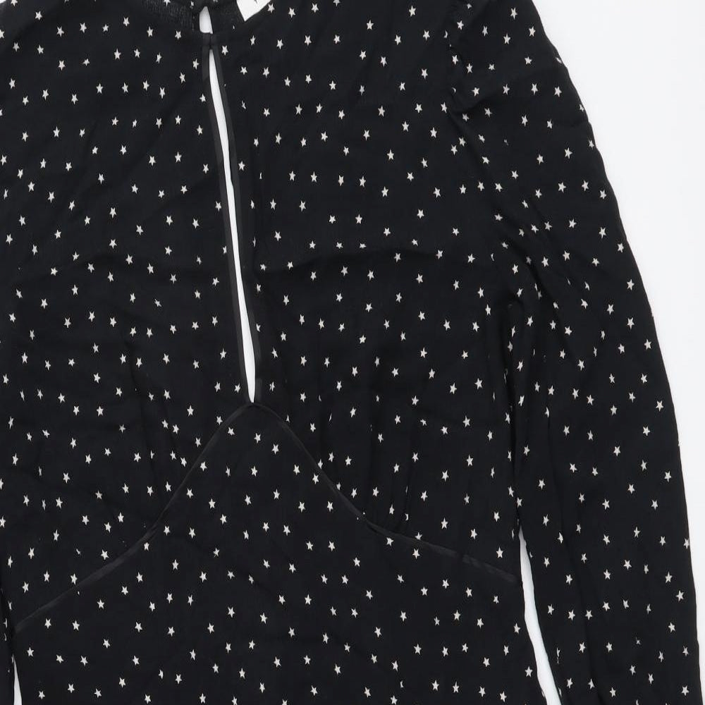 Topshop Womens Black Geometric Viscose A-Line Size 8 Round Neck Pullover - Stars pattern
