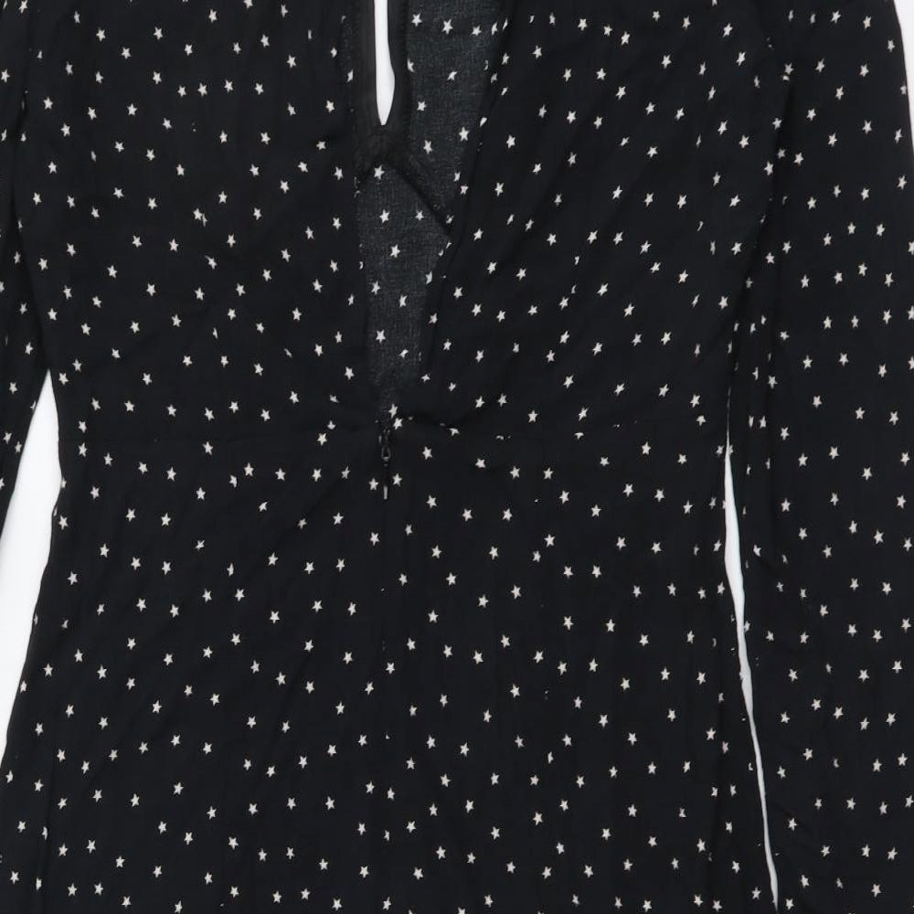 Topshop Womens Black Geometric Viscose A-Line Size 8 Round Neck Pullover - Stars pattern