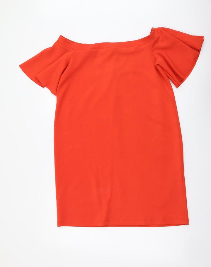 Warehouse Womens Red Polyester T-Shirt Dress Size 12 Off the Shoulder Pullover
