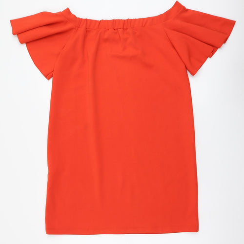 Warehouse Womens Red Polyester T-Shirt Dress Size 12 Off the Shoulder Pullover