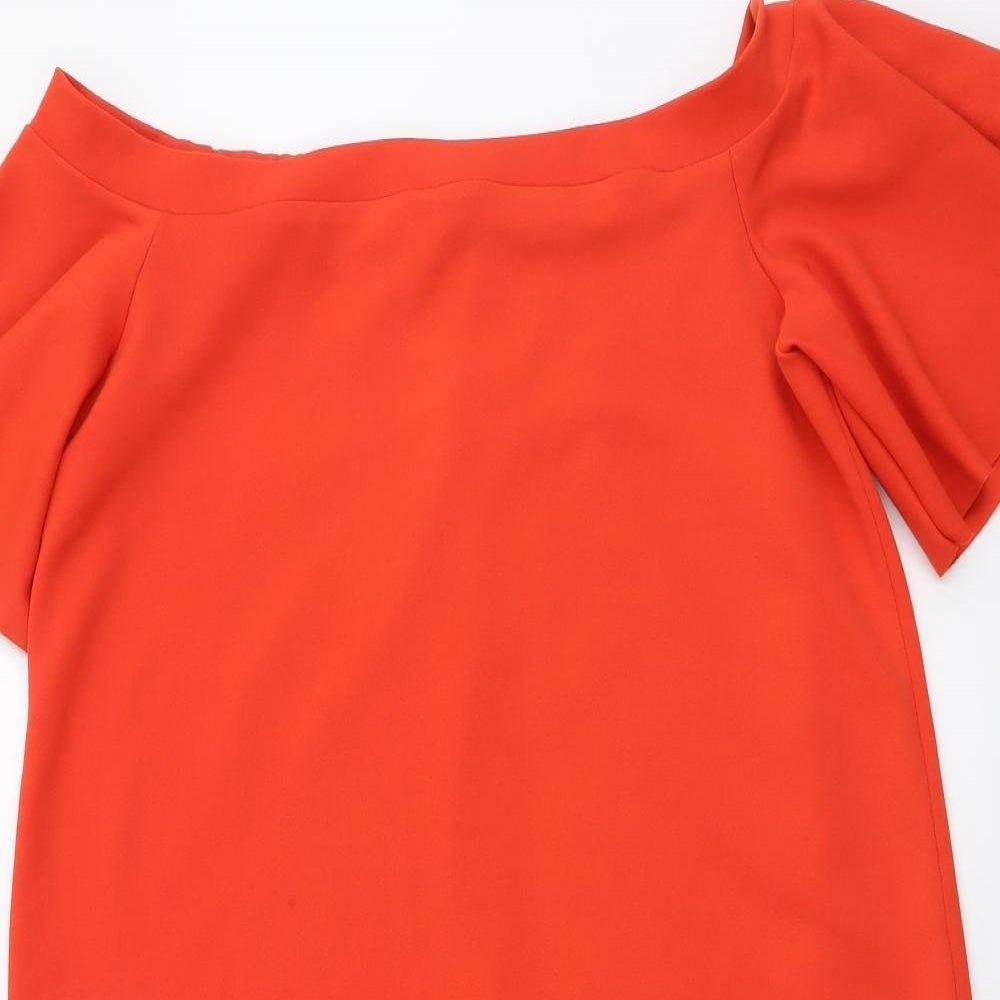 Warehouse Womens Red Polyester T-Shirt Dress Size 12 Off the Shoulder Pullover