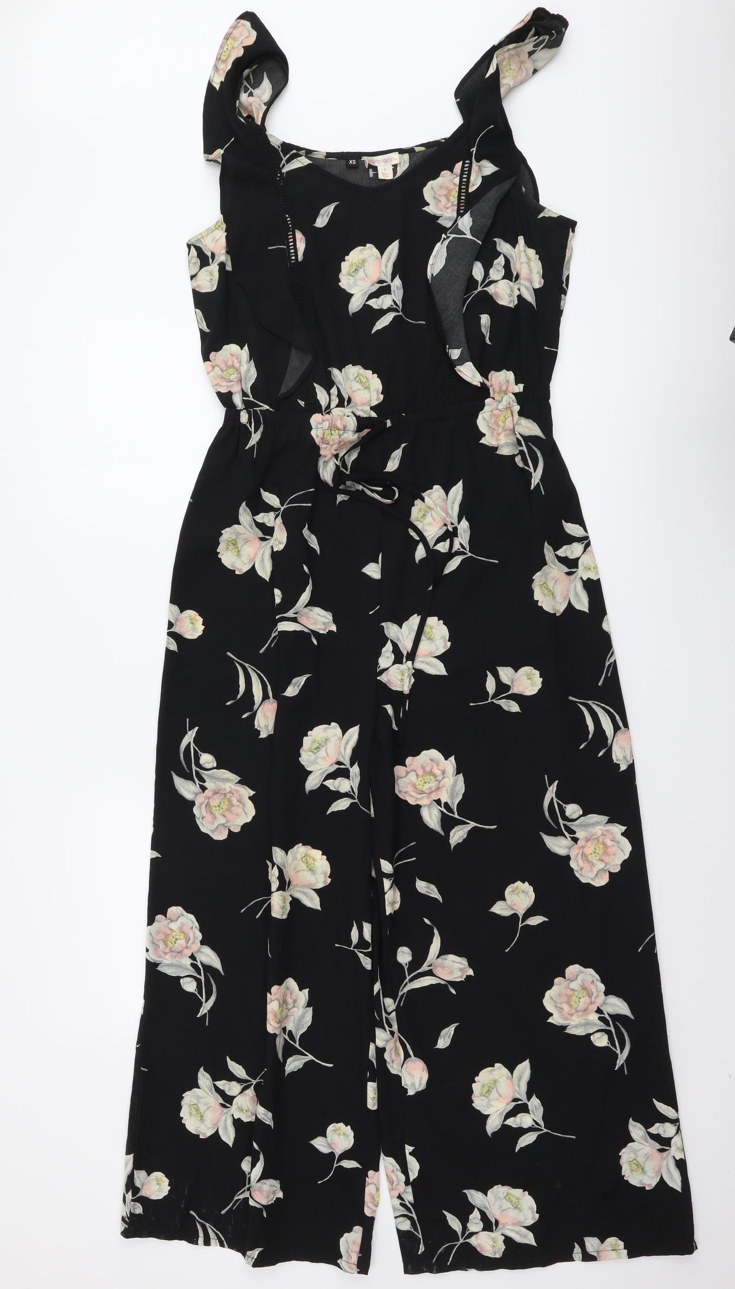 Xhilaration Womens Black Floral Polyester Jumpsuit One-Piece Size XS Pullover
