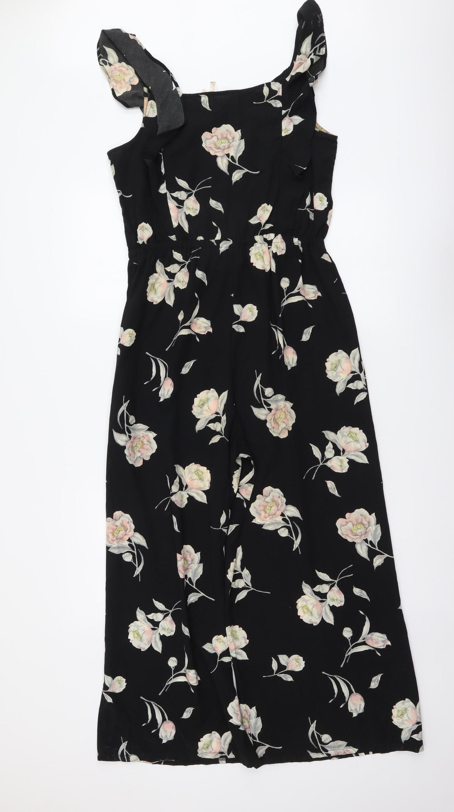 Xhilaration Womens Black Floral Polyester Jumpsuit One-Piece Size XS Pullover