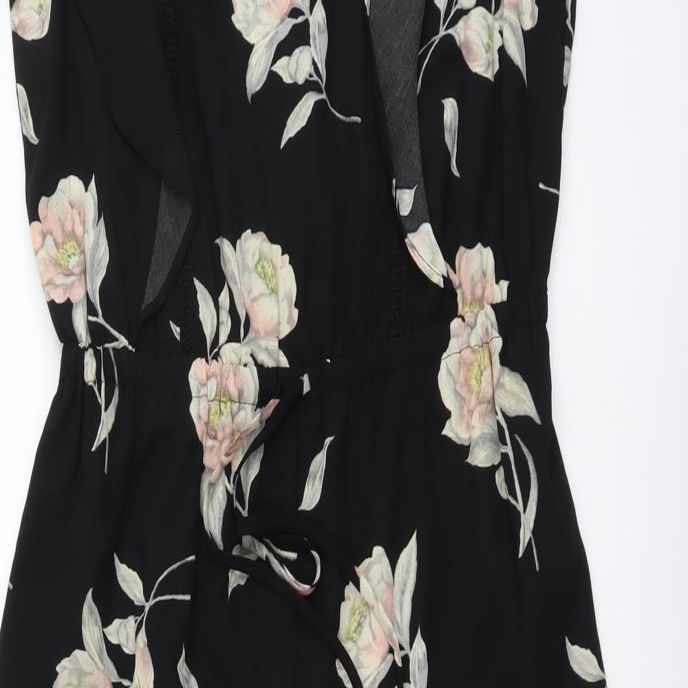 Xhilaration Womens Black Floral Polyester Jumpsuit One-Piece Size XS Pullover