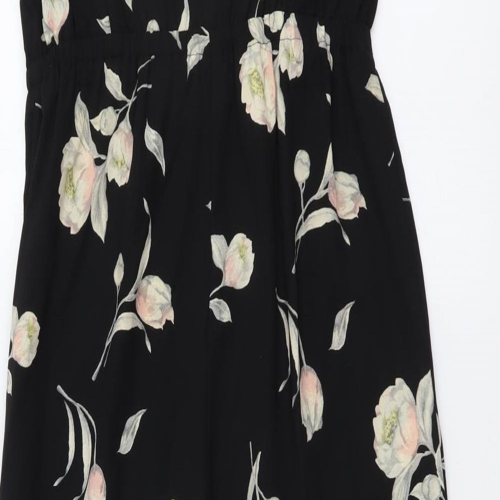 Xhilaration Womens Black Floral Polyester Jumpsuit One-Piece Size XS Pullover